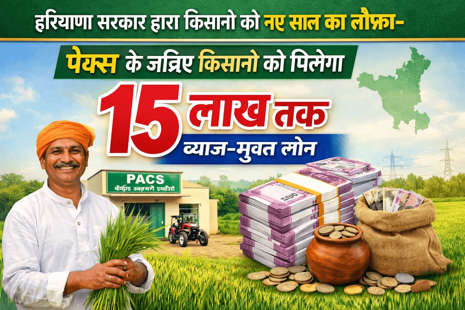 हरियाणा सरकार द्वारा किसानो को नए साल का तोफा- पैक्स के जरिए किसानों को मिलेगा 15 लाख तक ब्याज-मुक्त लोन